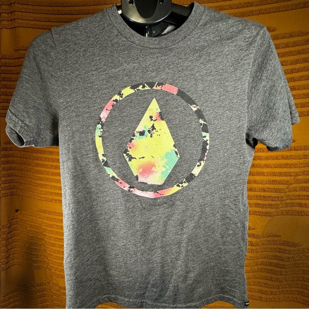 Volcom Big Youth Gray Colorful Stone Logo Short Sleeve Tee Size L